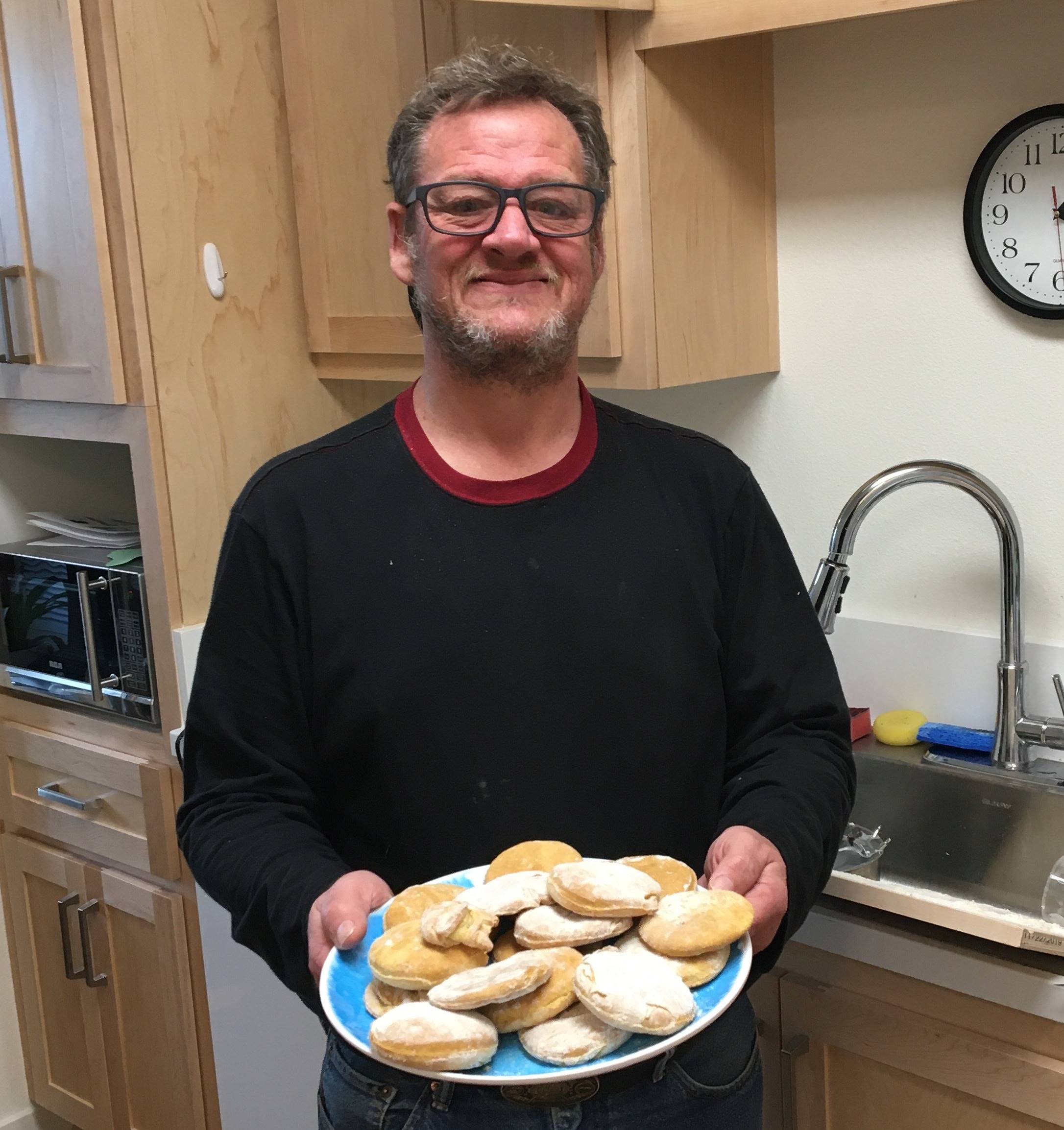 Bruce with a plate of biscuits he made
