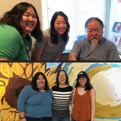 Two pictures of Erin with her mom, sister and dad