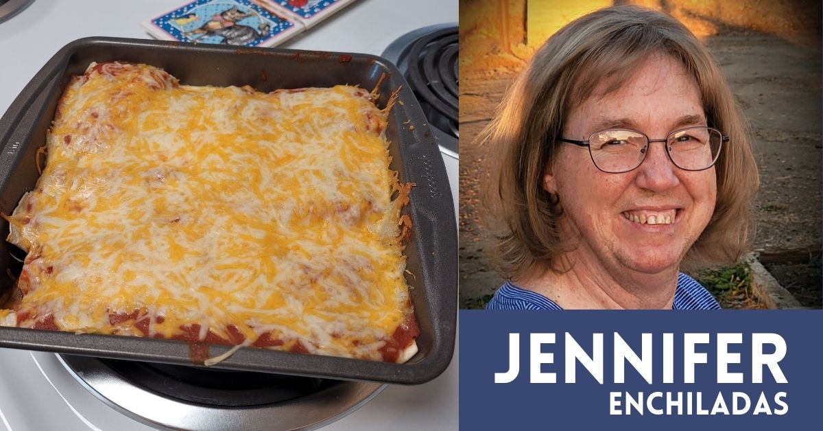 Picture of Jennifer and the enchiladas she made