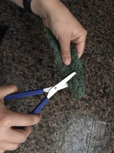 Loop scissors cutting kale leaf